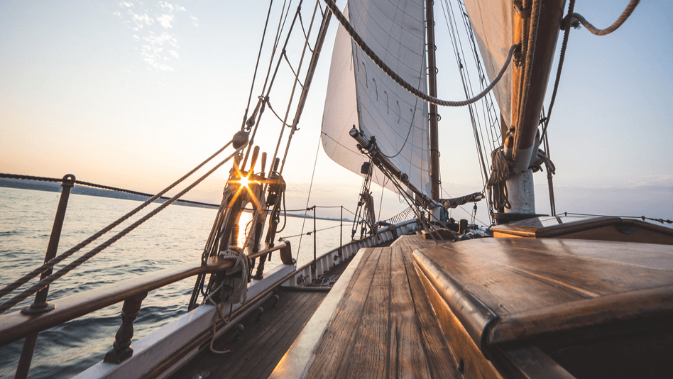 View from large wooden sailboat